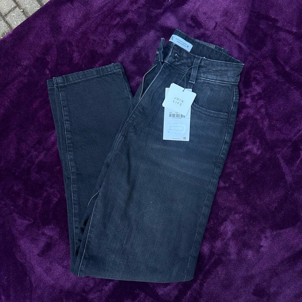 black denim zara straight leg jeans